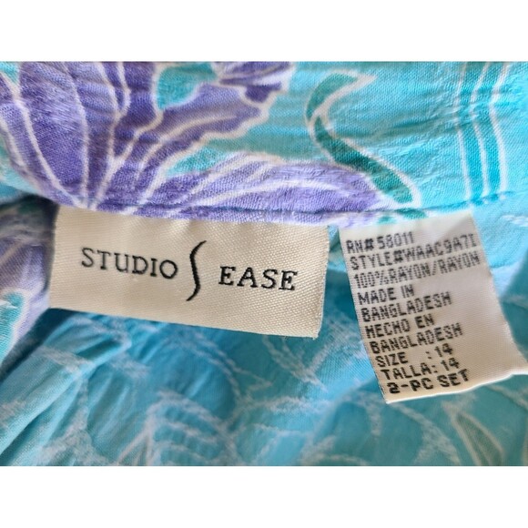 Studio Ease Dress & Button Top 2 Piece Set Women's Size 14 Blue Floral Vintage - Picture 7 of 9